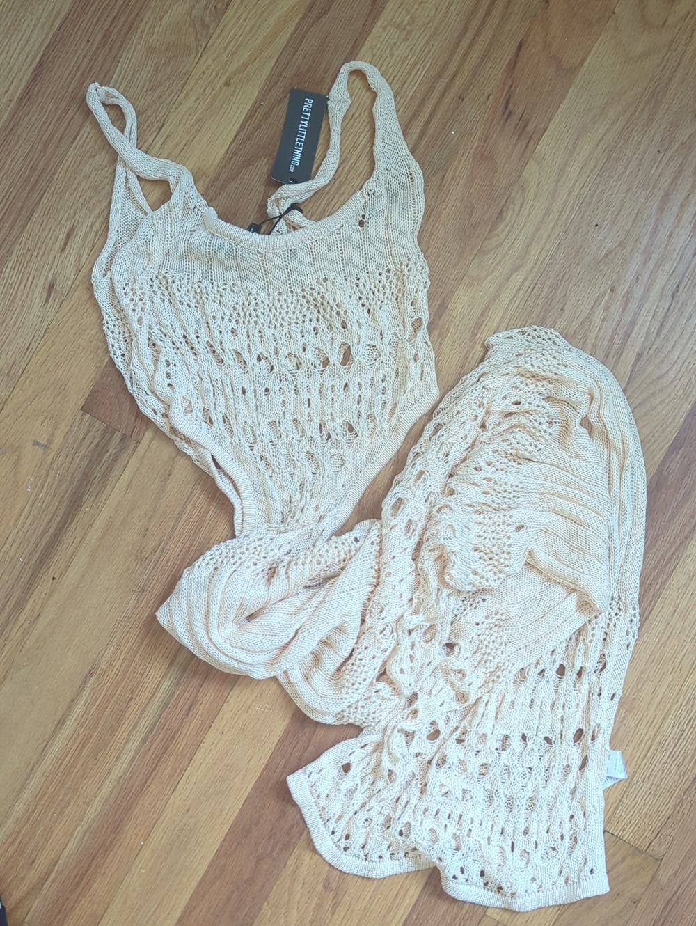 PrettyLittleThing Cream Crochet Knit Cover-Up